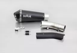HYPERCONE, slip on muffler with connecting tube, incl. heat protecting shield black painted, stainless steel black , 65 mm
